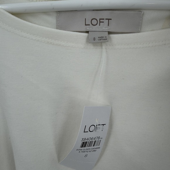 LOFT Dress Womens 8 Ivory Sleeveless Fit Flare Skater Lined Stretch Knit Casual - Picture 2 of 2